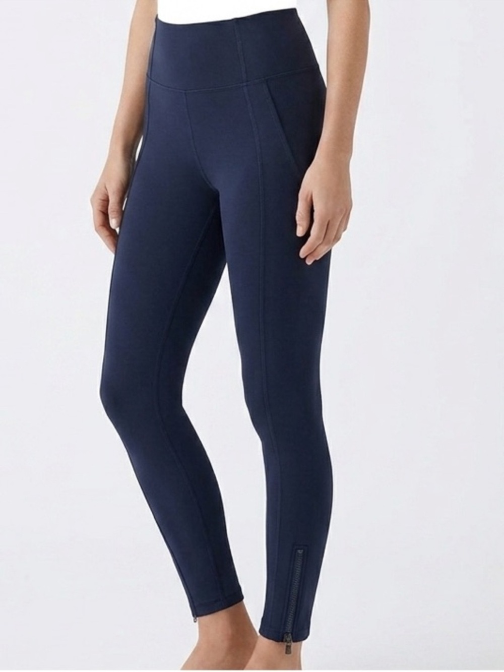Athleta Navy High-Rise Performance Leggings with Ankle Zips